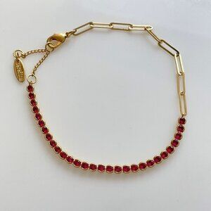 Serefina Pink CZ Half Chain Paperclip Link 14K Gold Plated Tennis Bracelet 7"